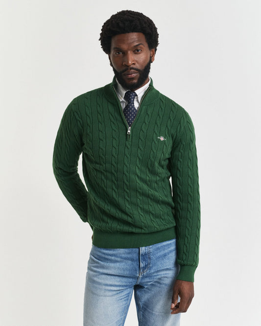 Pull demi-zippé en maille torsadée de coton