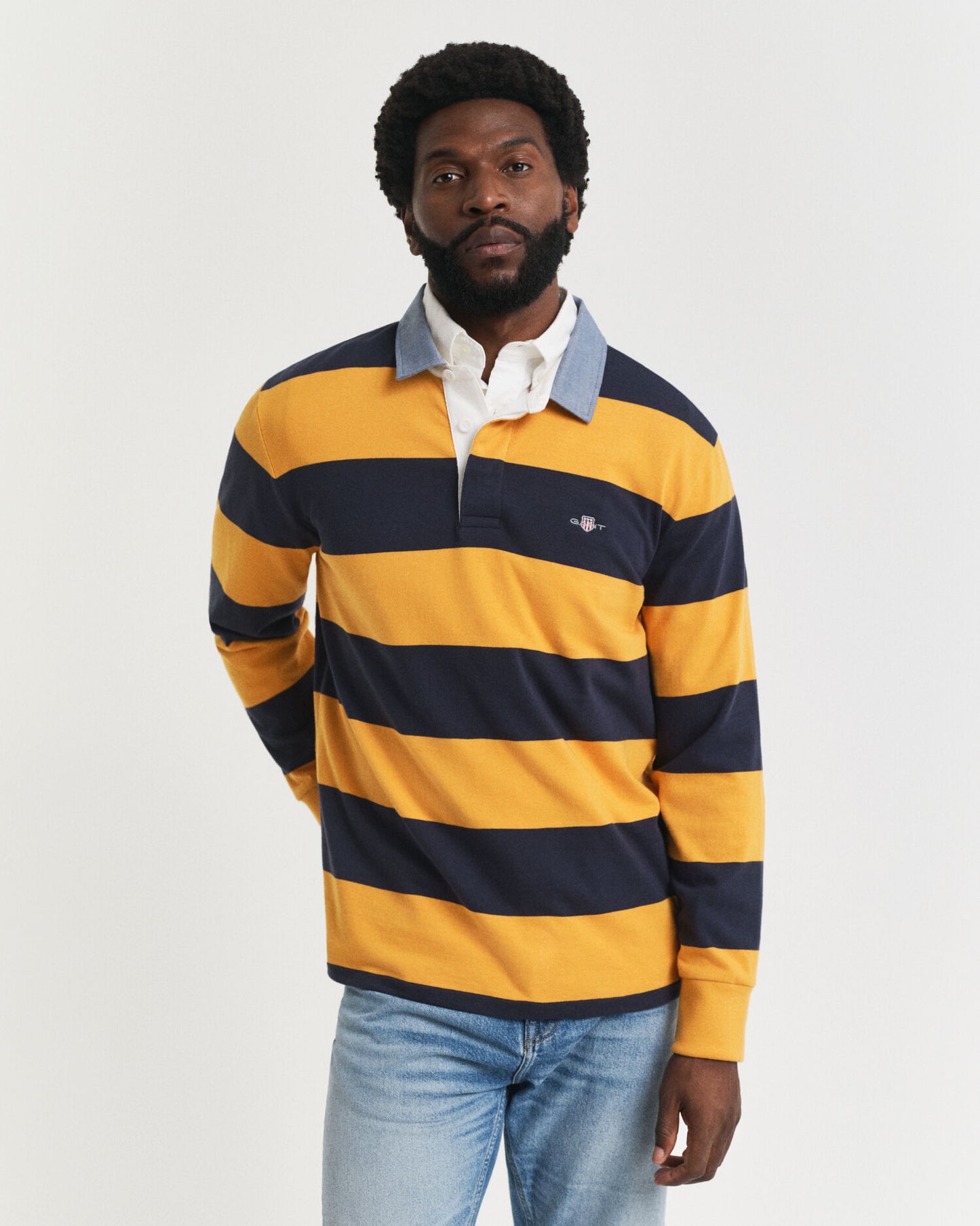 Polo à rayures lourd avec col en chambray