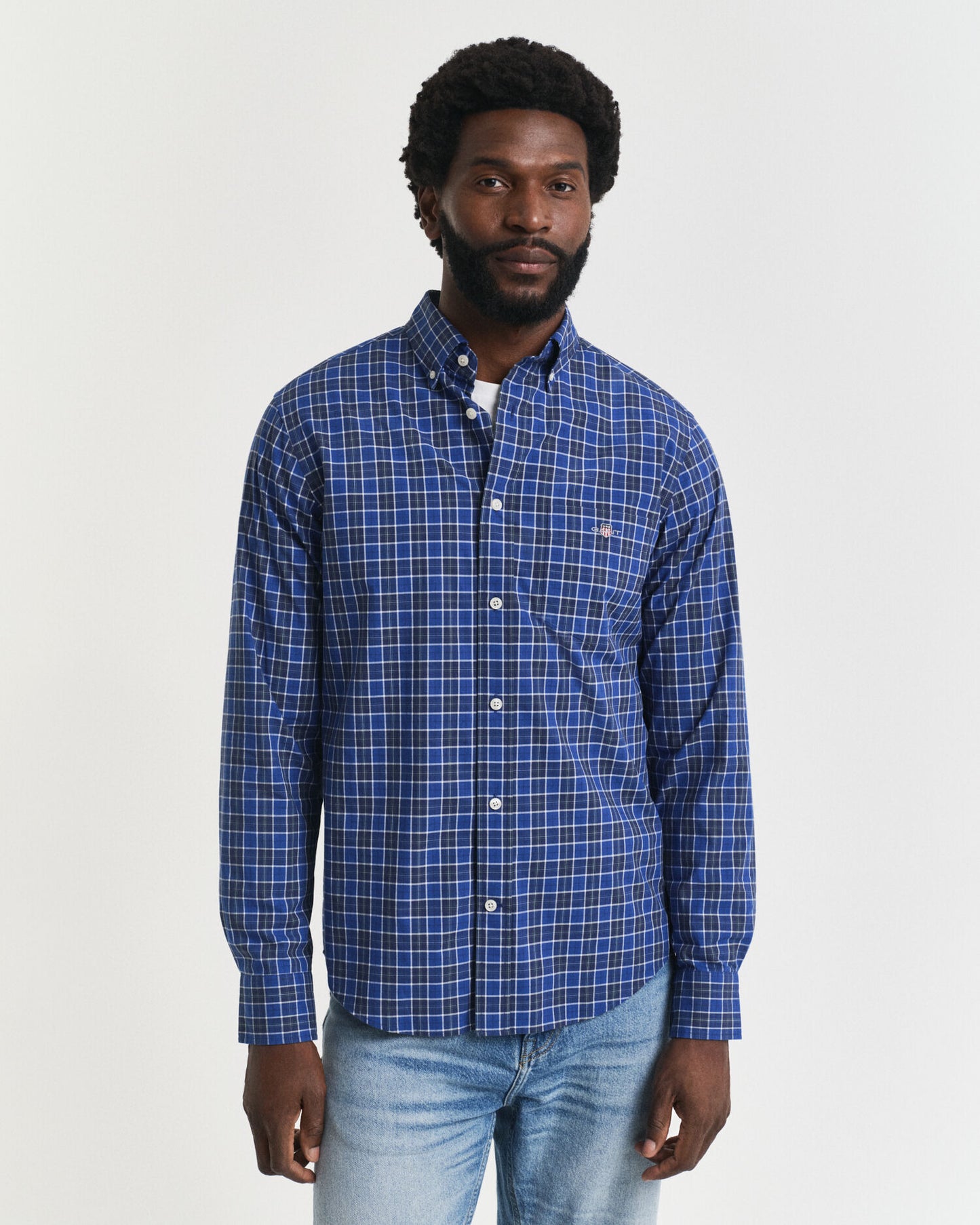 Chemise classique à carreaux en popeline coupe droite