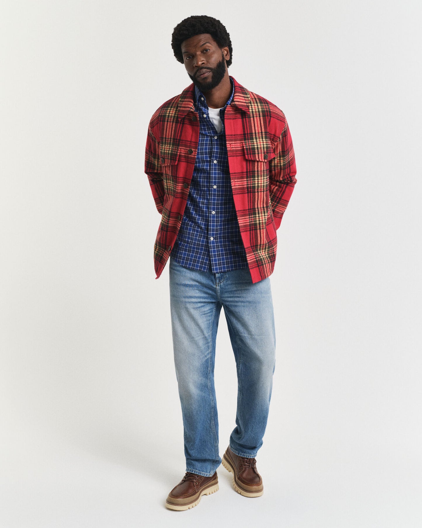 Chemise classique à carreaux en popeline coupe droite
