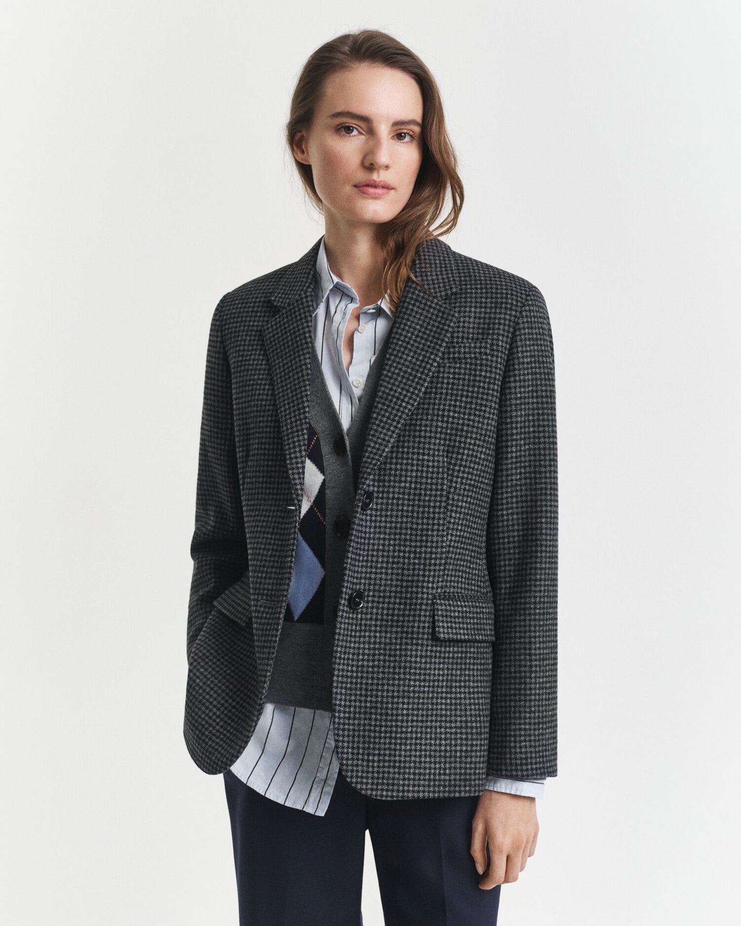 Regulär geschnittener Blazer aus Wolle mit Hahnentrittmuster