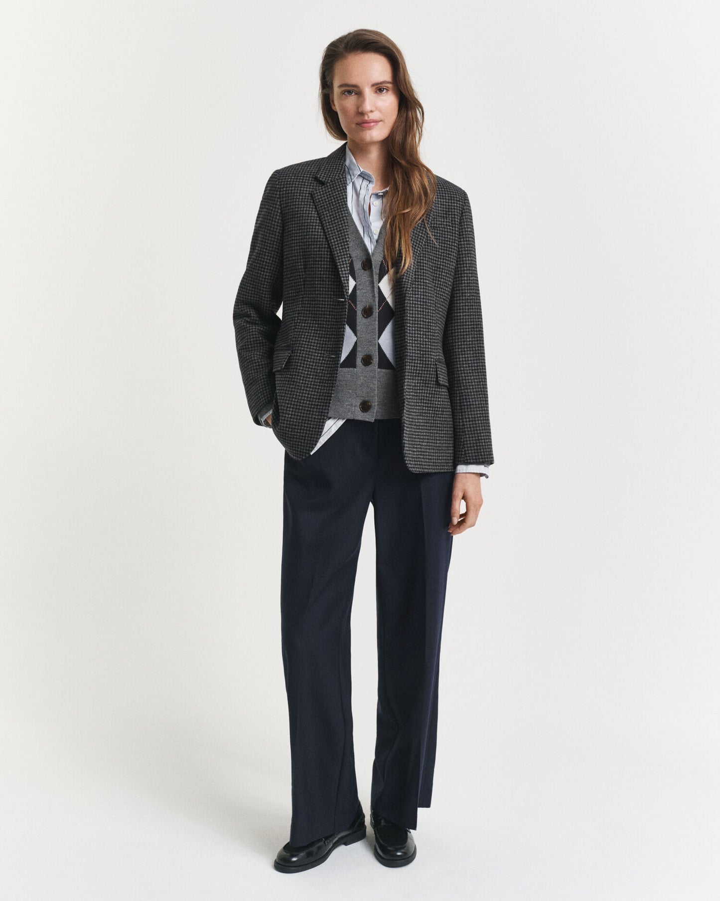 Regulär geschnittener Blazer aus Wolle mit Hahnentrittmuster