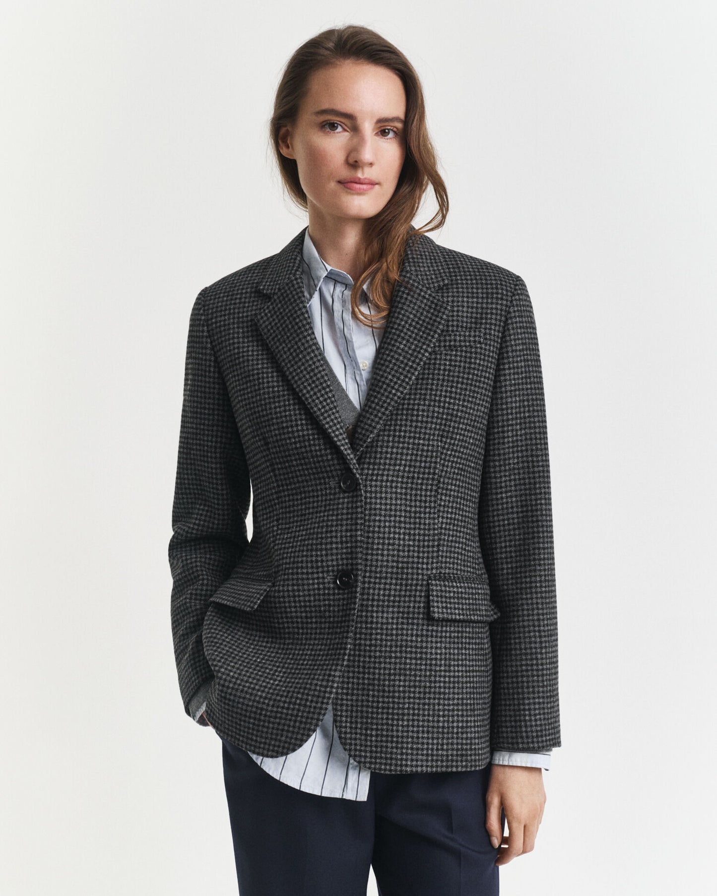 Regulär geschnittener Blazer aus Wolle mit Hahnentrittmuster