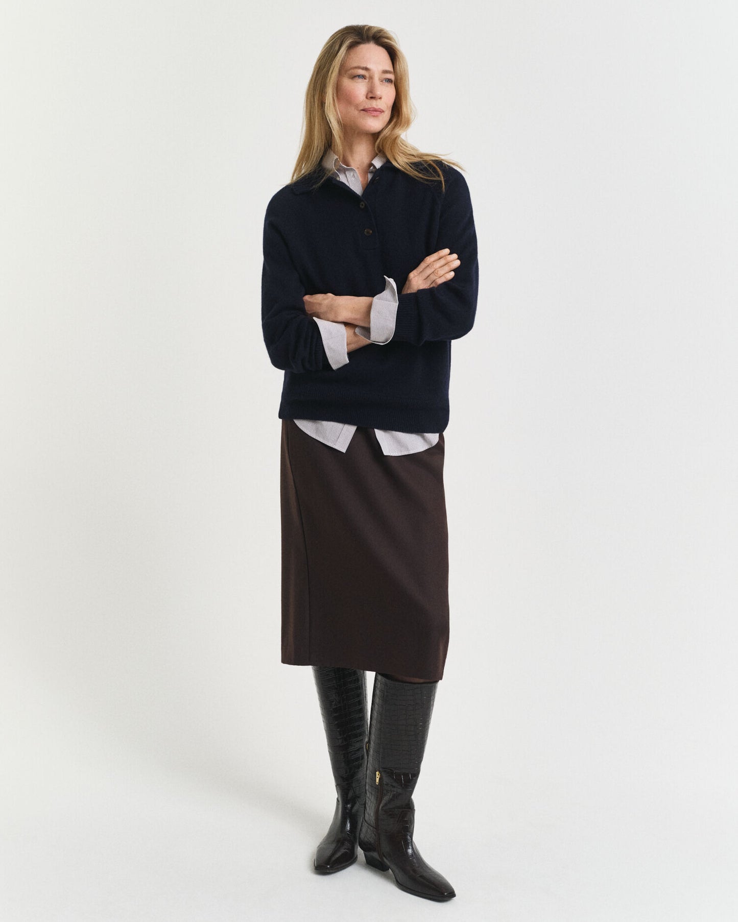 Jupe crayon midi en mélange de laine