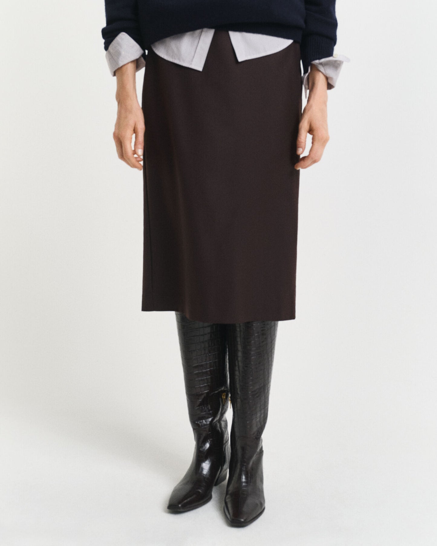Jupe crayon midi en mélange de laine