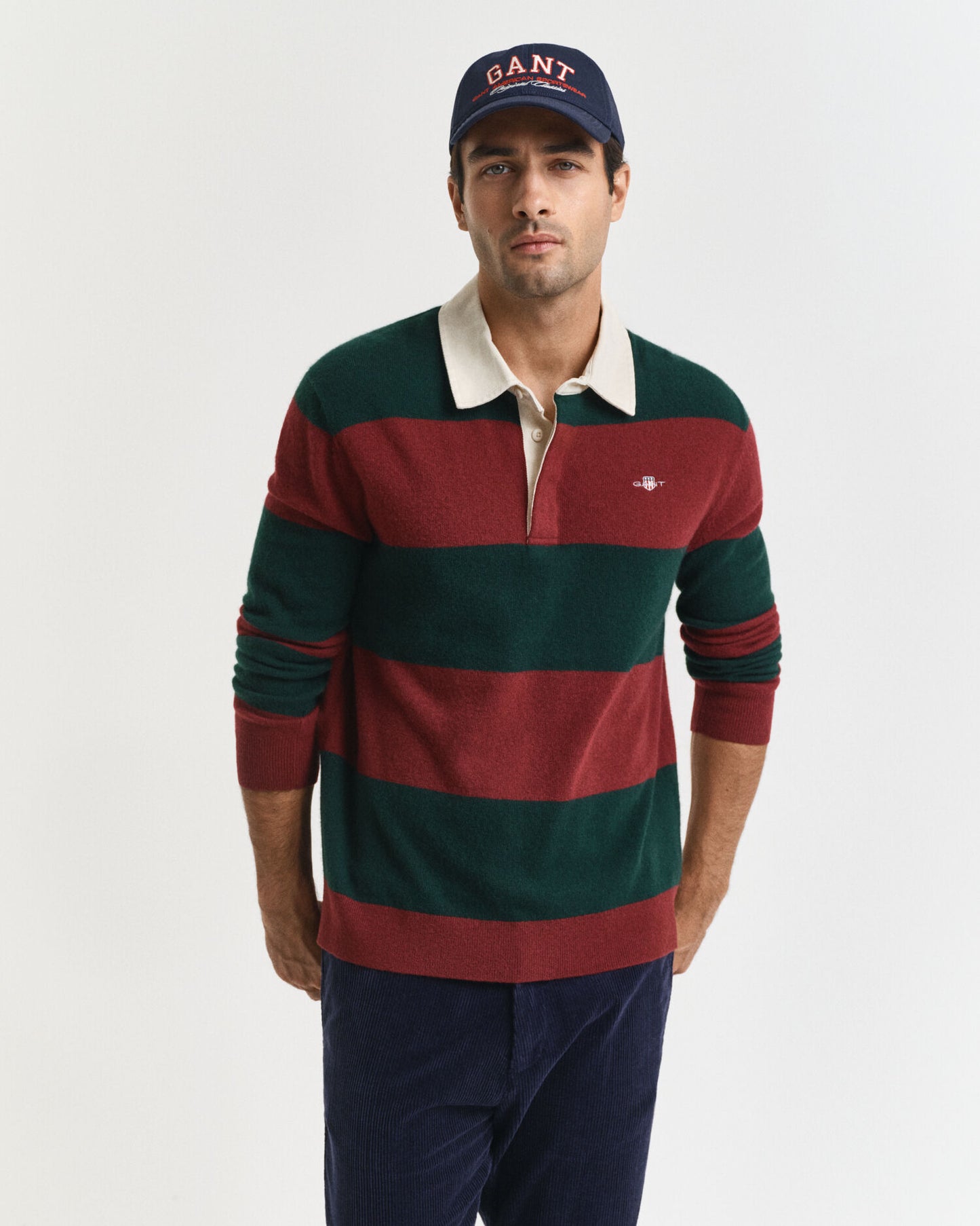 Gestreifter Extrafeiner Lambswool Rugger Pullover