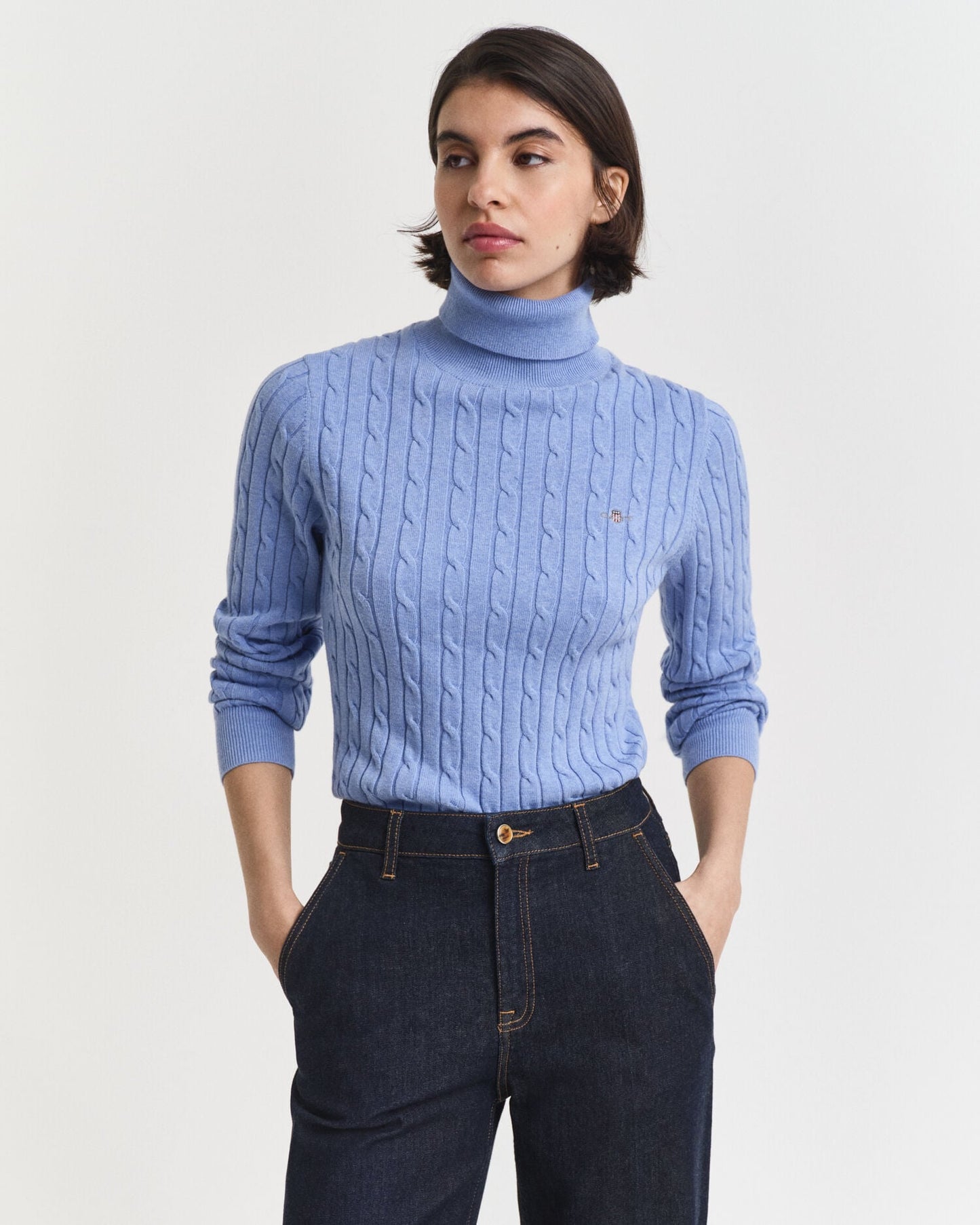 Rollkragenpullover aus Stretch-Baumwolle mit Zopfmuster