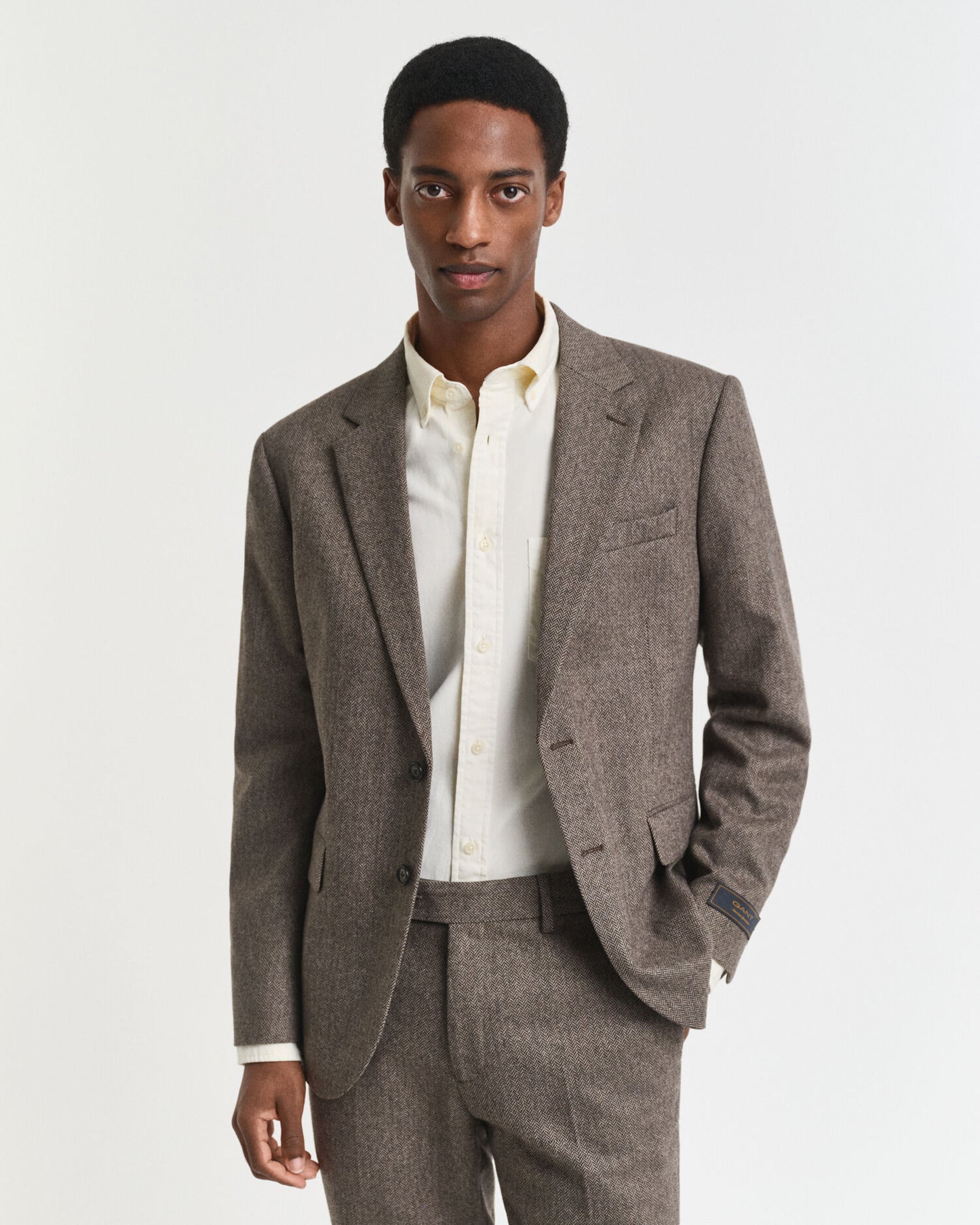 Veste de costume ajustée en flanelle à chevrons