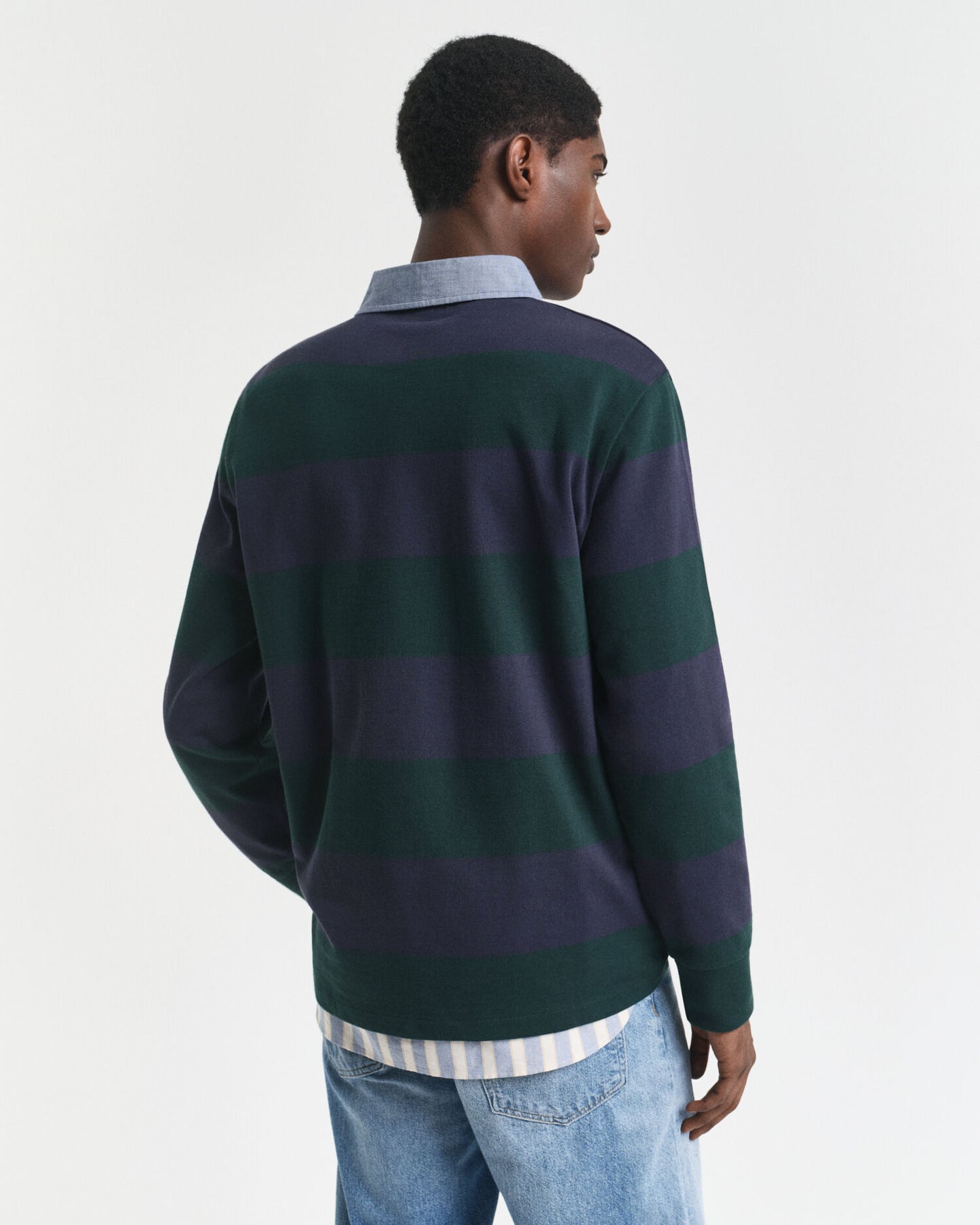Rugger mit Chambray-Kragen und Streifen