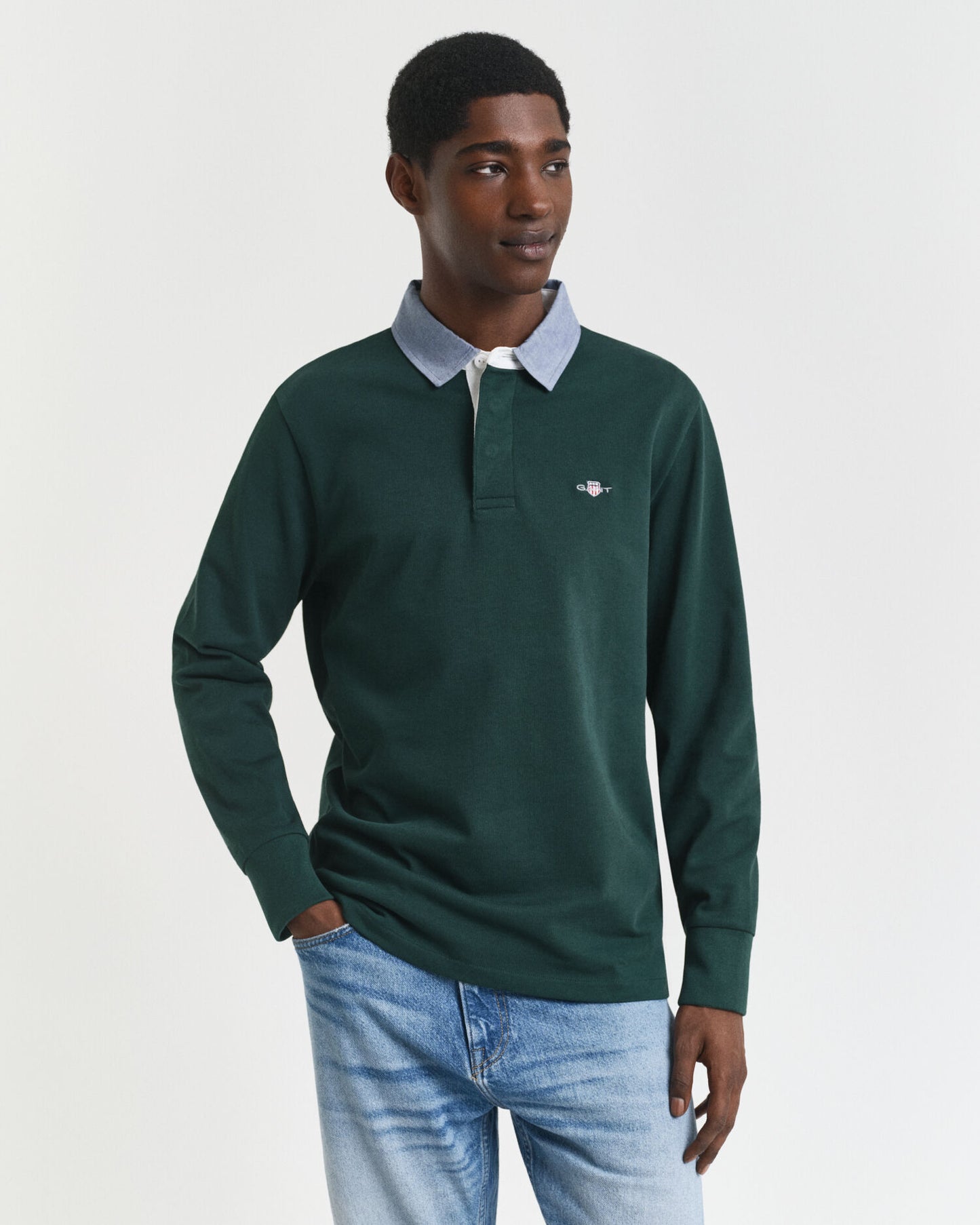 Rugby-Polohemd mit Chambray-Kragen