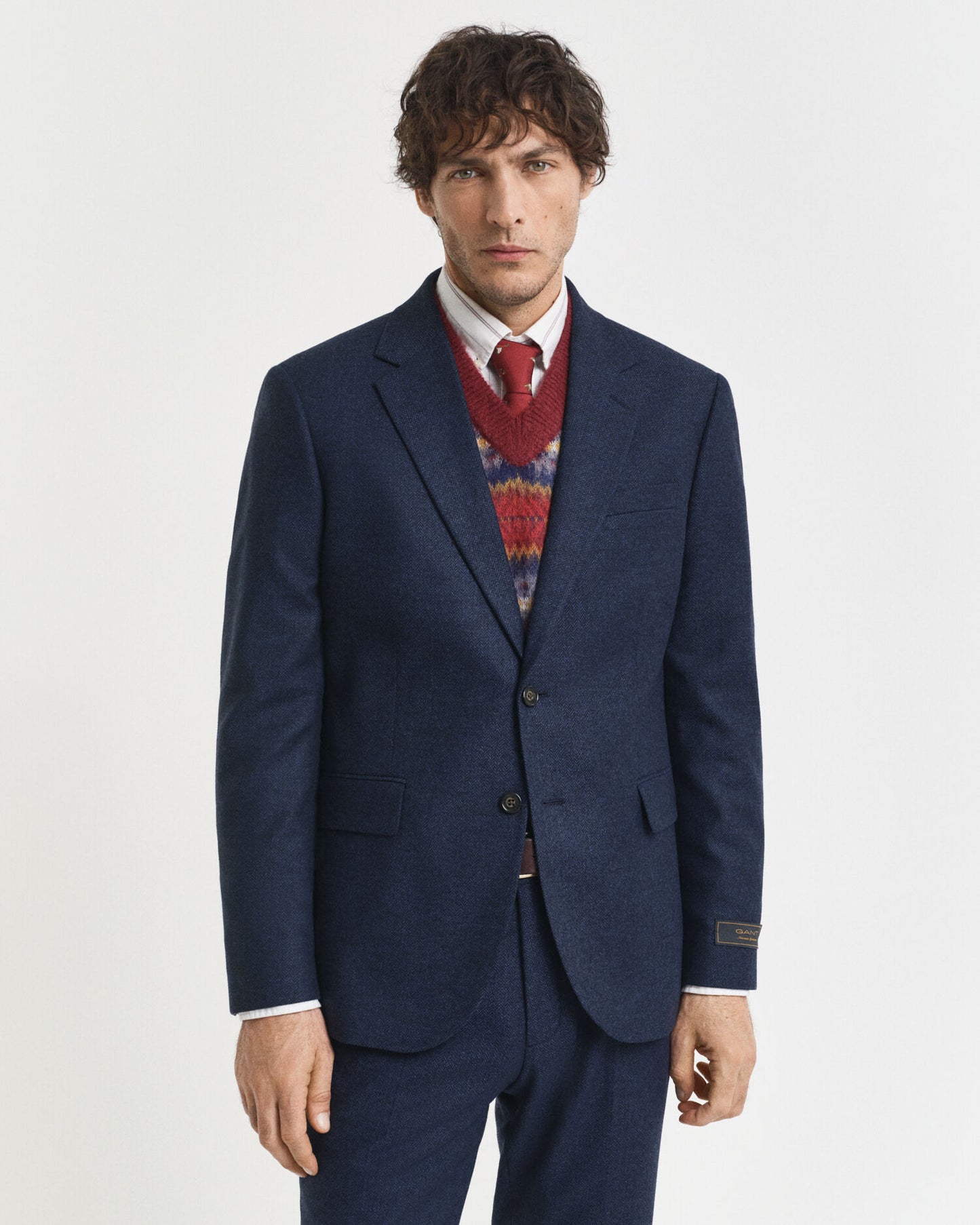 Veste de costume ajustée en flanelle à chevrons
