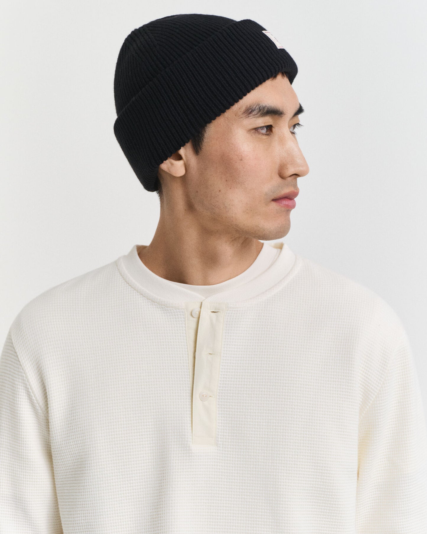 Langärmeliges Henley-T-Shirt mit Waffelstruktur