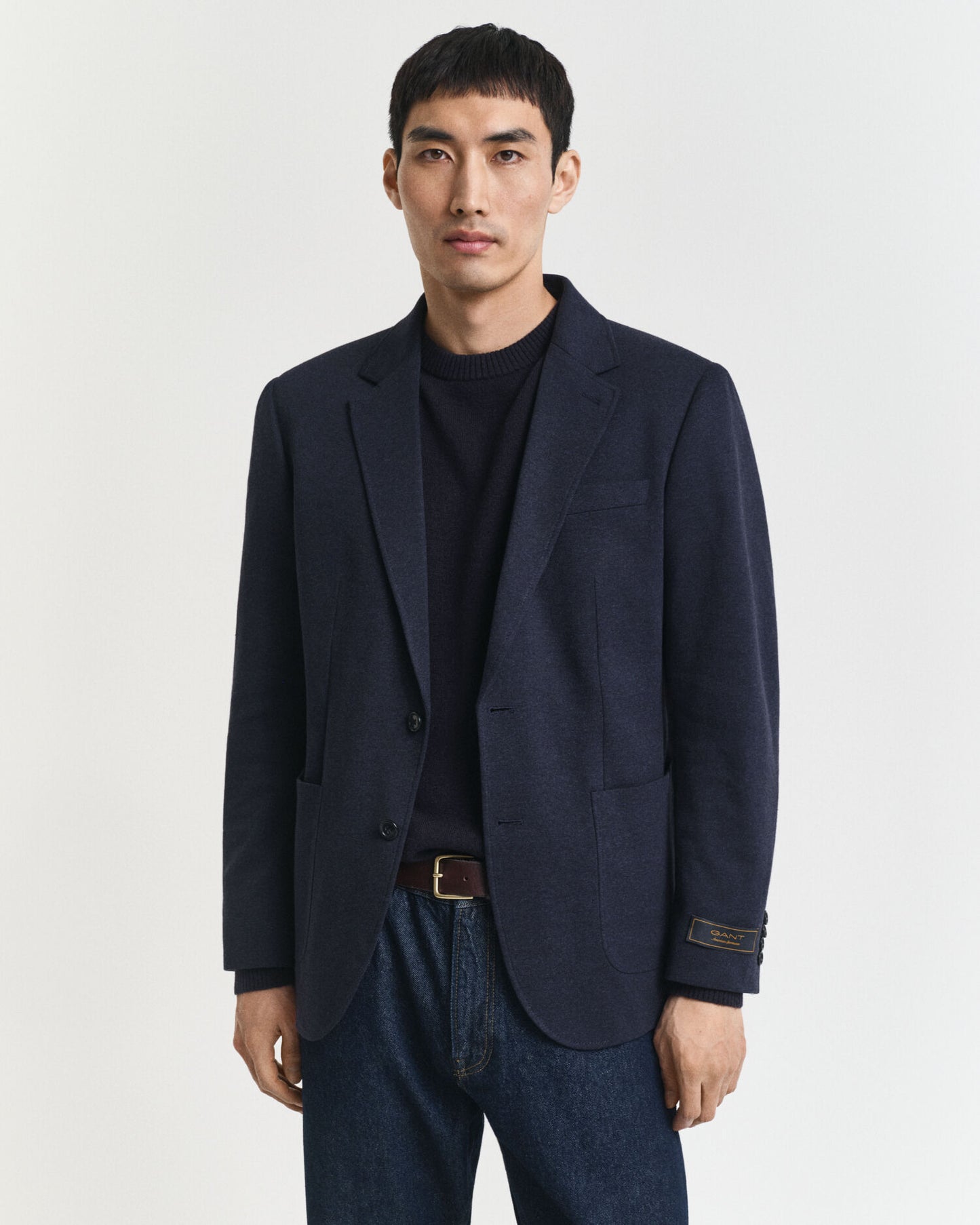Slim Fit Zweifarbiger Jersey-Piqué-Blazer