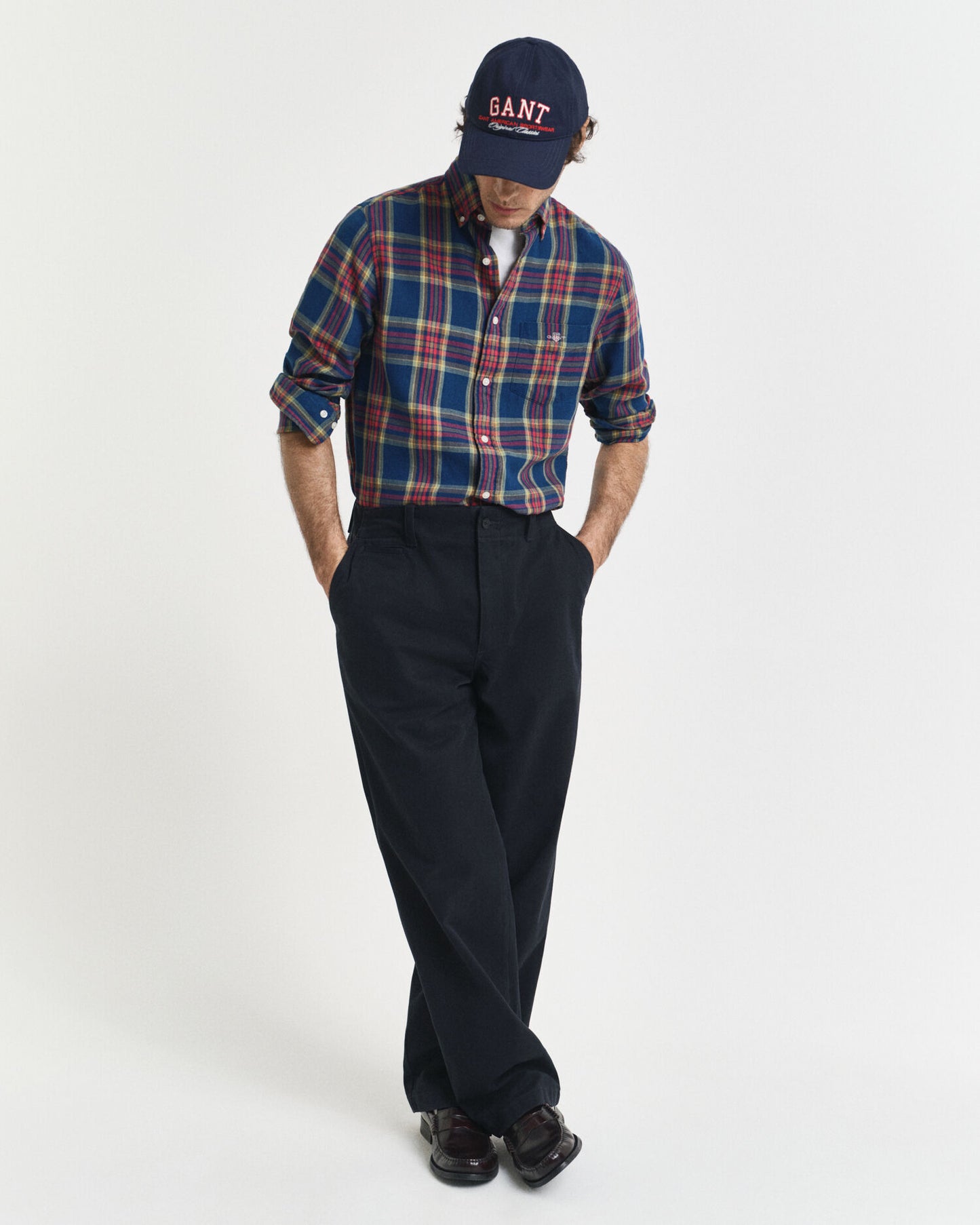 Regular Fit Kariertes Indigo-Twill-Hemd