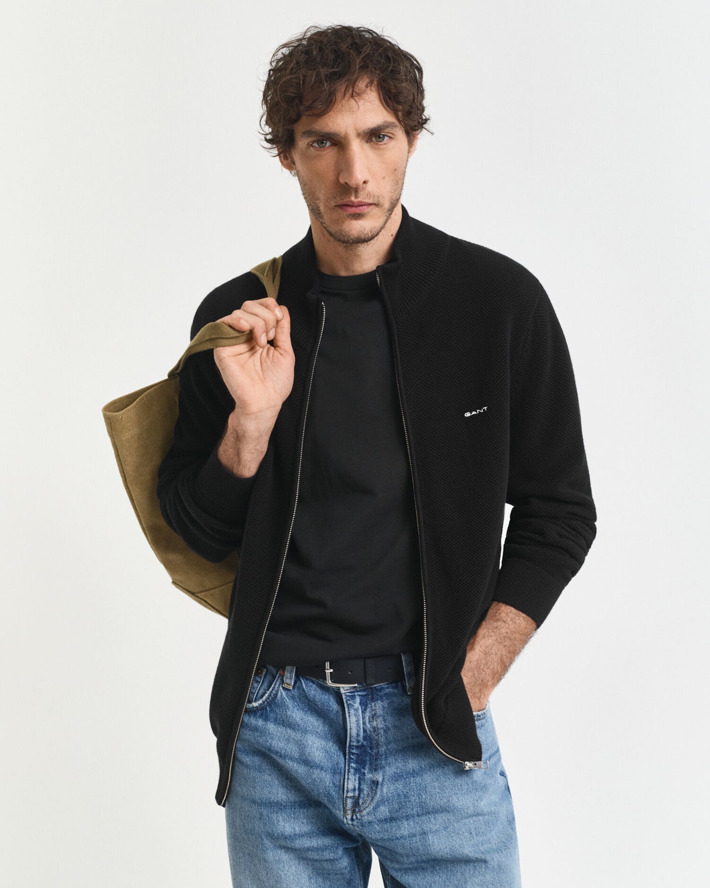 Cardigan aus Baumwoll-Piqué mit Reißverschluss