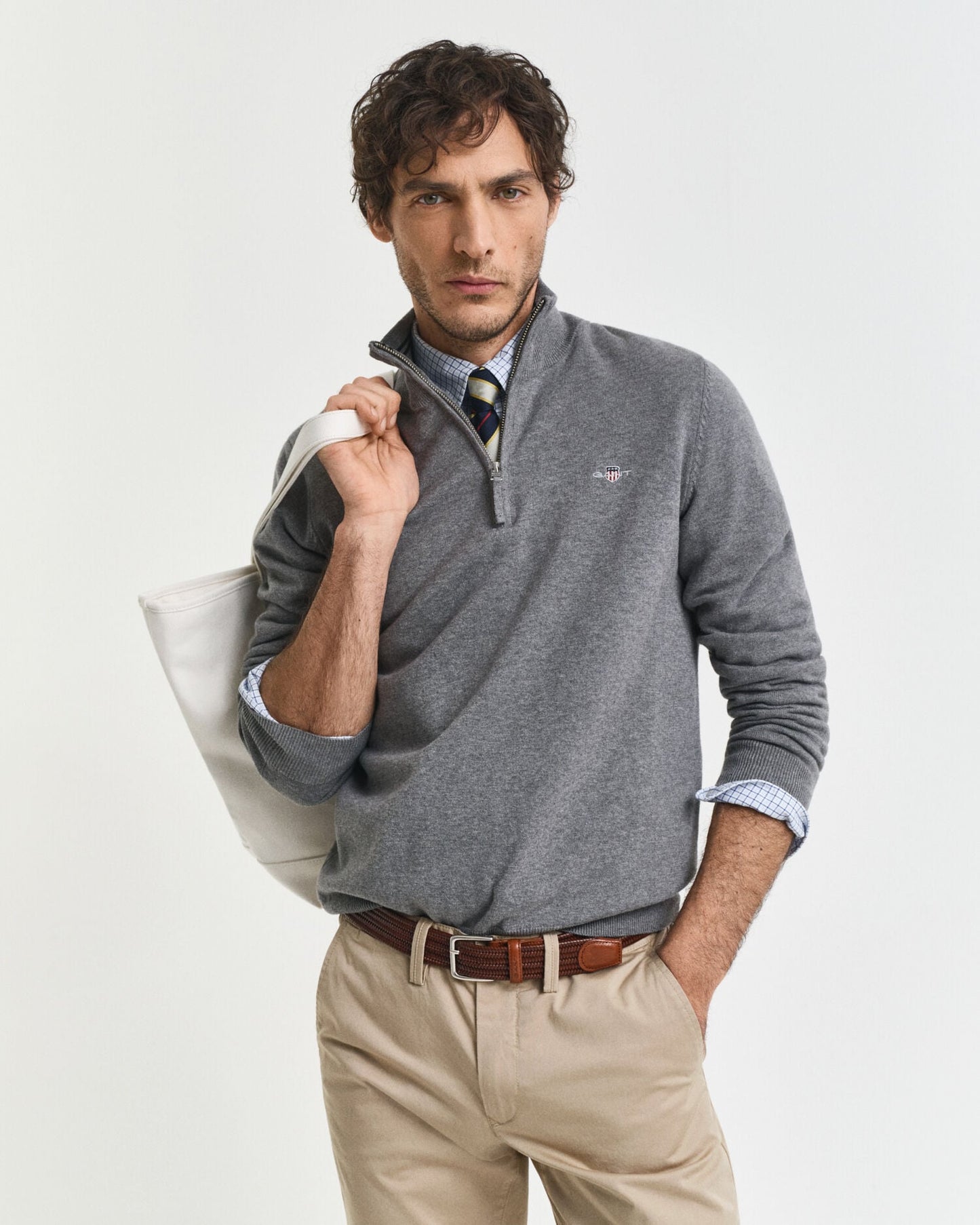 Klassischer Baumwoll-Half-Zip-Pullover