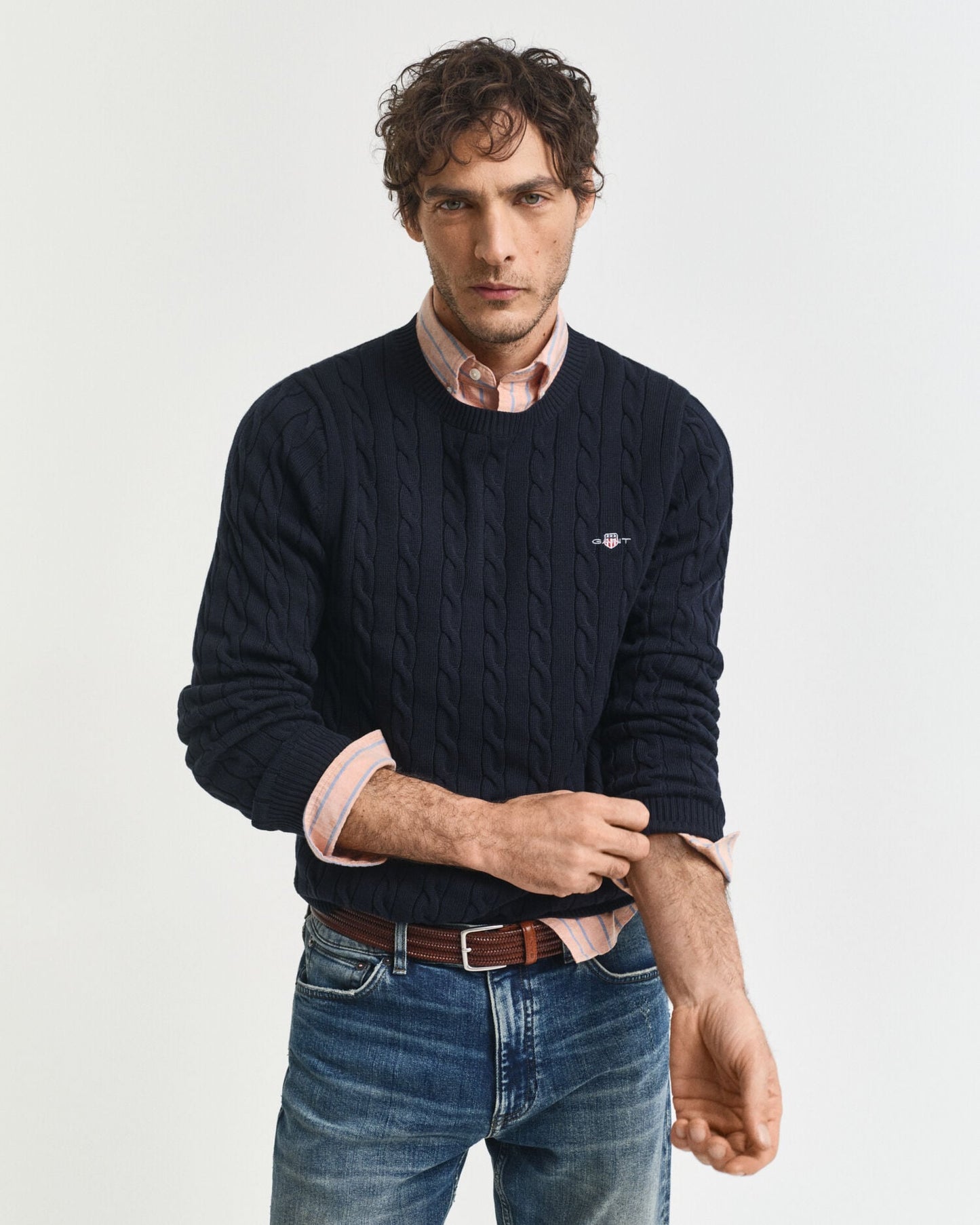 Pullover mit Rundhalsausschnitt aus Baumwolle mit Zopfmuster